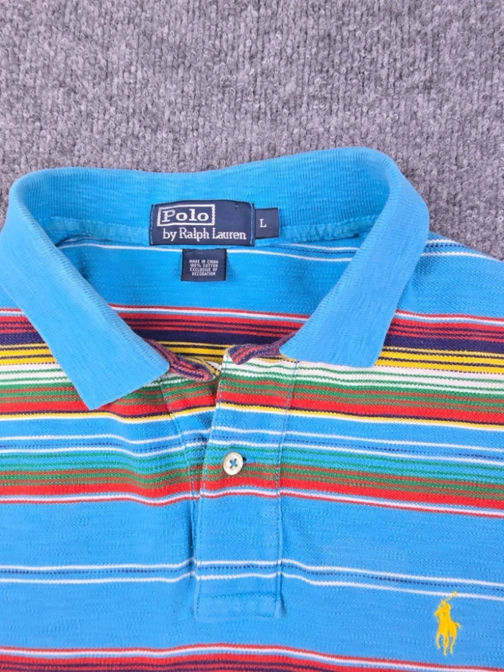 Vintage Polo Ralph Lauren Striped Polo Shirt Size L Turquoise Multicolor 90s